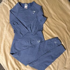 NWOT Gymshark Vital Blue Set Cropped top long sleeve and high waisted Leggings